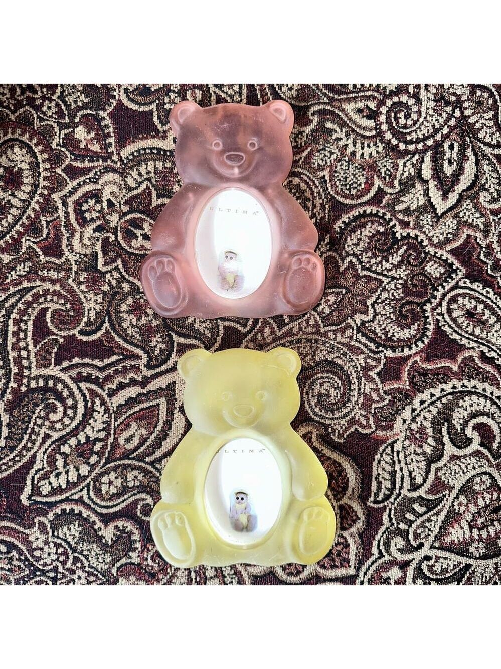 Vintage Ultima Teddy Bear 2x3 Photo Frame Set Of 2 Frames Yellow & Peach Colored